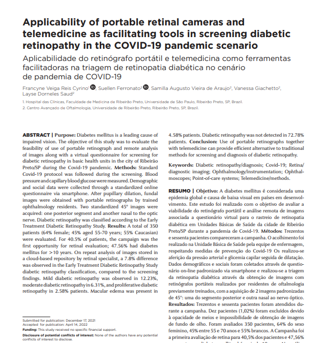 Applicability of portable retinal cameras and telemedicine as facilitating tools in screening diabetic retinopathy in the COVID-19 pandemic scenario