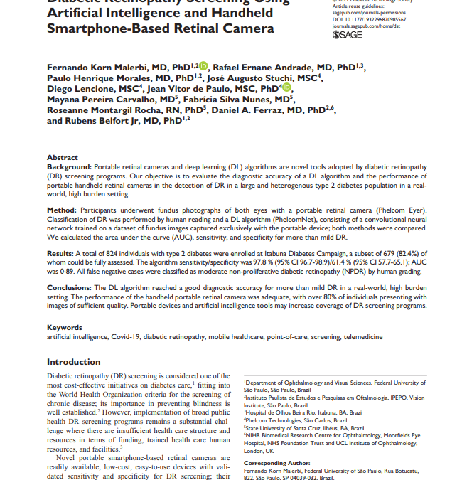 Diabetic Retinopathy Screening Using Artificial Intelligence and Handheld Smartphone-Based Retinal Camera