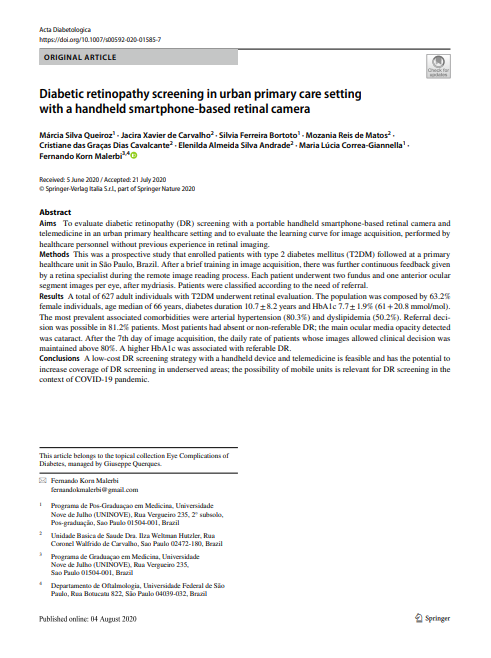 Diabetic retinopathy screening in urban primary care setting with a handheld smartphone‐based retinal camera