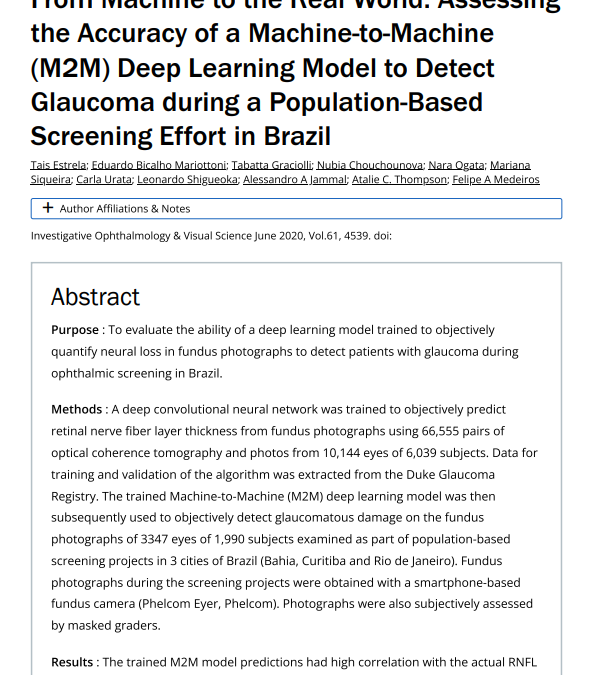 From Machine to the Real World: Assessing the Accuracy of a Machine-to-Machine (M2M) Deep Learning Model to Detect Glaucoma during a Population-Based Screening Effort in Brazil