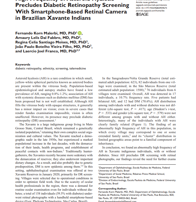 High Frequency of Asteroid Hyalosis Precludes Diabetic Retinopathy Screening With Smartphone-Based Retinal Camera in Brazilian Xavante Indians