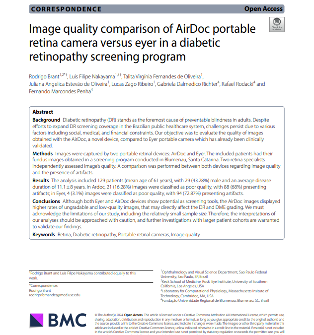 Image quality comparison of AirDoc portable retina camera versus eyer in a diabetic retinopathy screening program