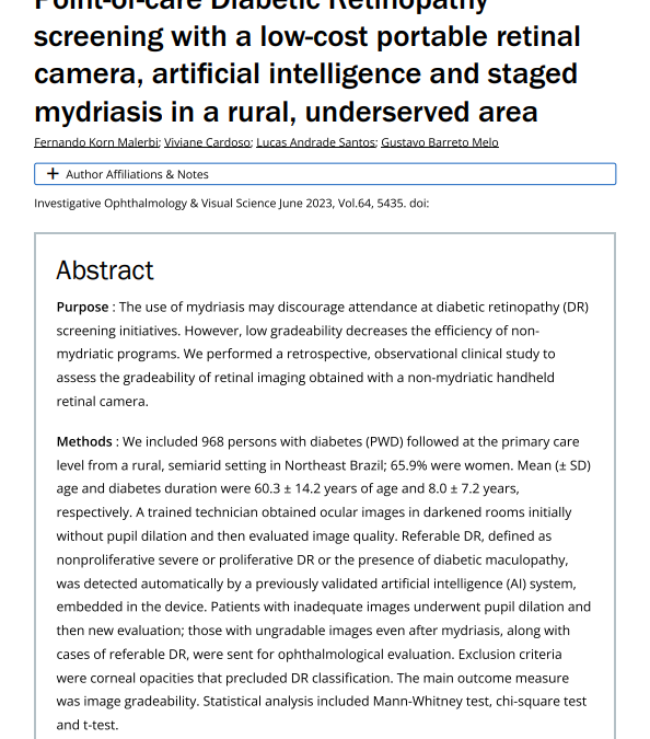 Point-of-care Diabetic Retinopathy screening with a low-cost portable retinal camera, artificial intelligence and staged mydriasis in a rural, underserved area